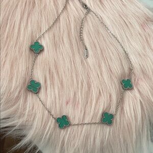 Silver and Green Clover Necklace